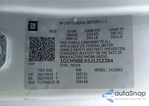 2018 Chevrolet Colorado Wt из США, поврежденный, VIN 1GCHSBEA5J1312384